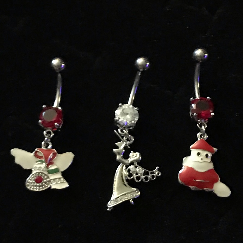 New Christmas Belly Ring Set Angel, Snowman, Bells